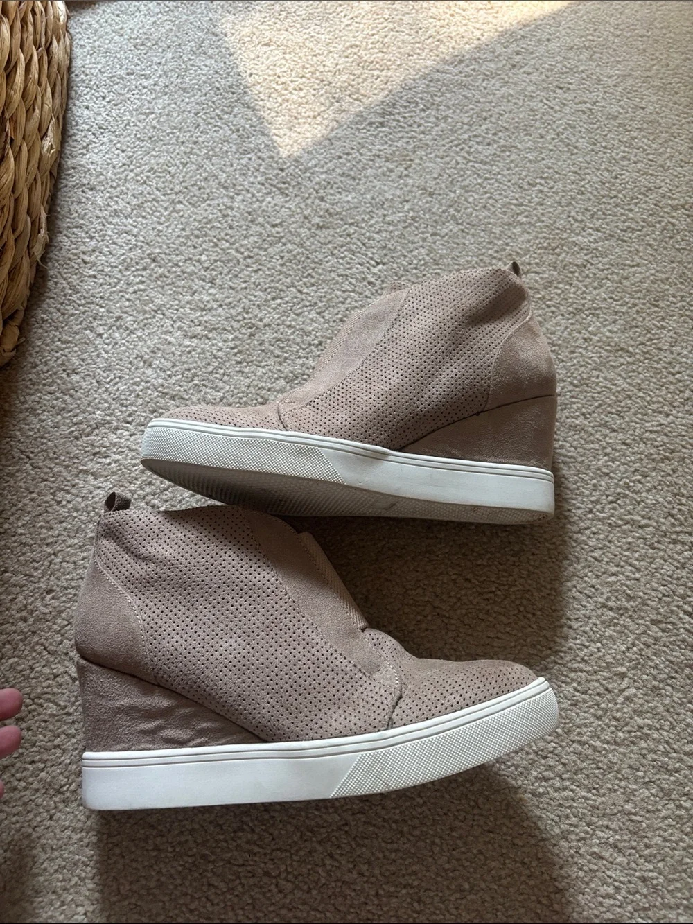 MIA Taupe Perforated Wedge Slip-On Sneakers